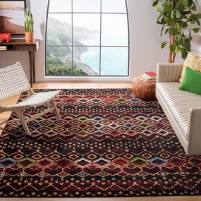 SAFAVIEH Amsterdam Collection Area Rug - 8' x 10', Black & Multi, Moroccan Boho Design, Non-Shedding & Easy Care, Ideal for High Traffic Areas in Living Room, Bedroom (AMS108P)