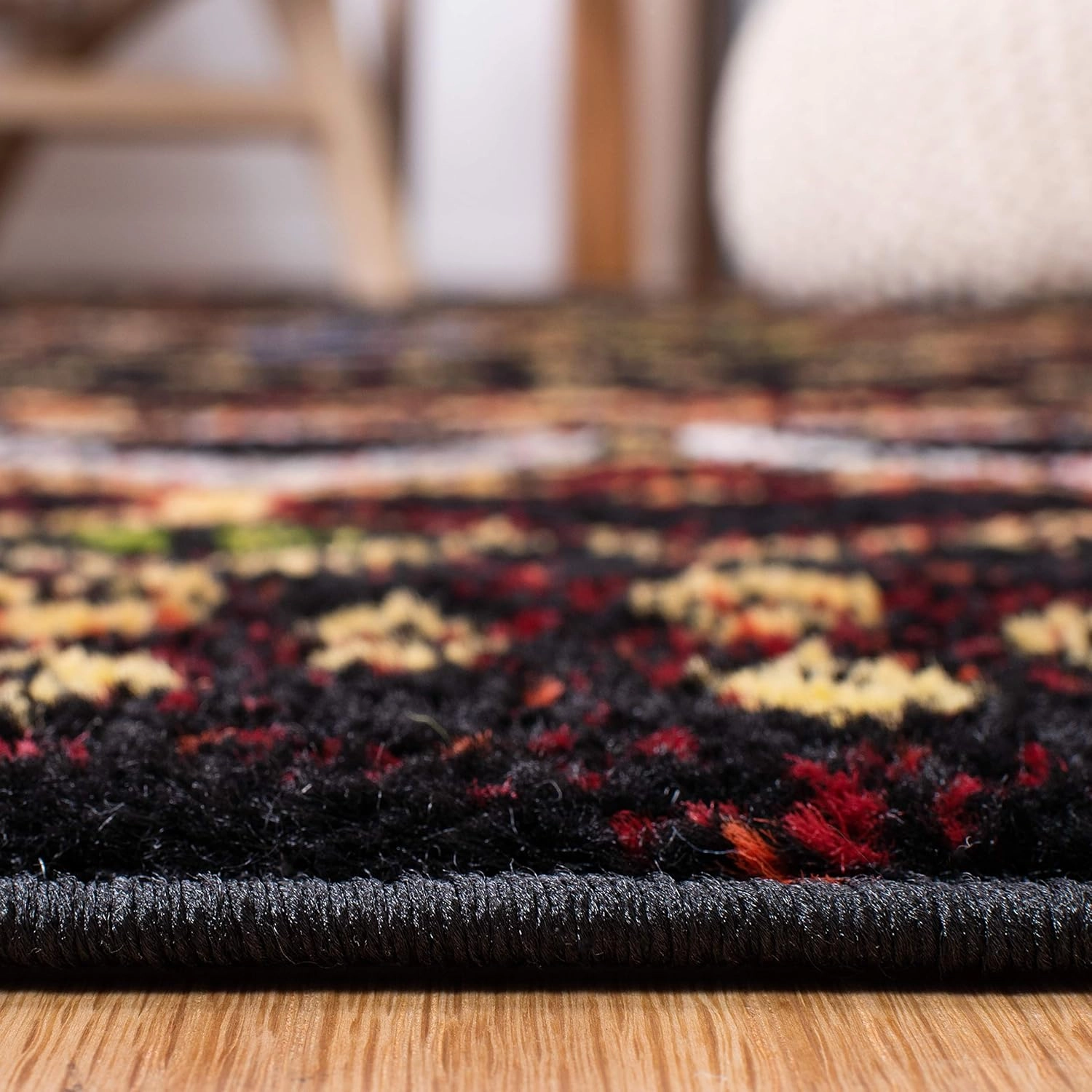 SAFAVIEH Amsterdam Collection Area Rug - 8' x 10', Black & Multi, Moroccan Boho Design, Non-Shedding & Easy Care, Ideal for High Traffic Areas in Living Room, Bedroom (AMS108P)