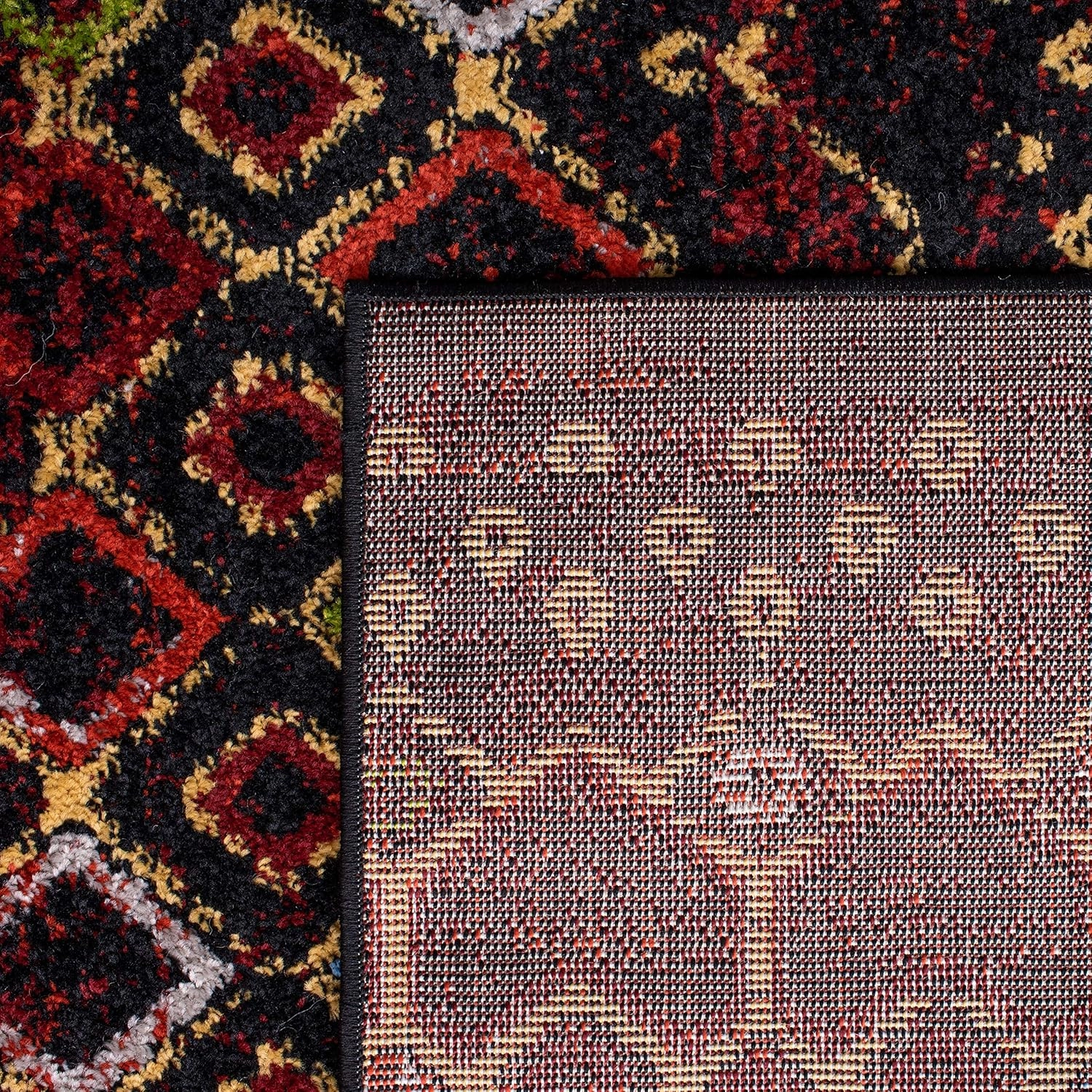 SAFAVIEH Amsterdam Collection Area Rug - 8' x 10', Black & Multi, Moroccan Boho Design, Non-Shedding & Easy Care, Ideal for High Traffic Areas in Living Room, Bedroom (AMS108P)