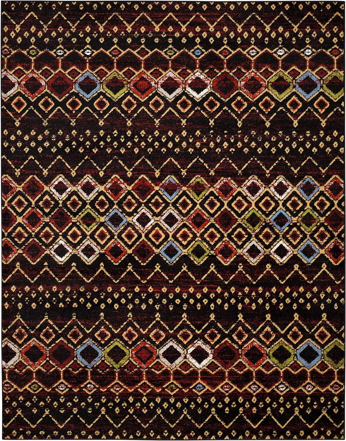 SAFAVIEH Amsterdam Collection Area Rug - 8' x 10', Black & Multi, Moroccan Boho Design, Non-Shedding & Easy Care, Ideal for High Traffic Areas in Living Room, Bedroom (AMS108P)
