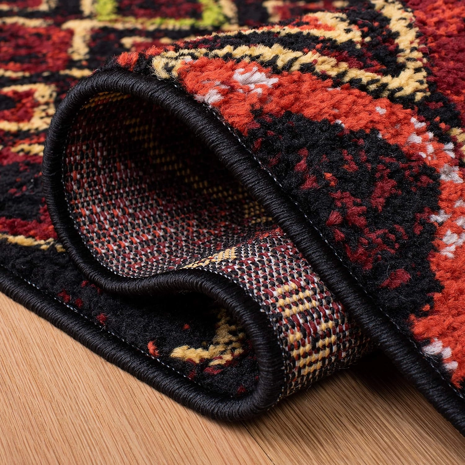 SAFAVIEH Amsterdam Collection Area Rug - 8' x 10', Black & Multi, Moroccan Boho Design, Non-Shedding & Easy Care, Ideal for High Traffic Areas in Living Room, Bedroom (AMS108P)