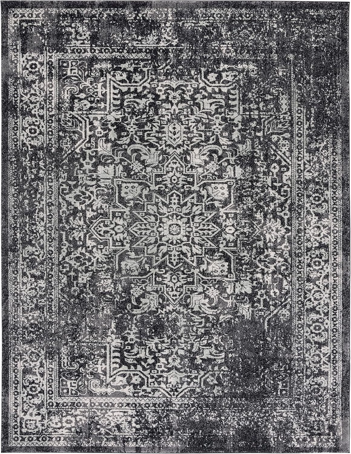 SAFAVIEH Area Rug 8x10 - Evoke Collection - Large - Black & Grey, Oriental Distressed Design, Non-Shedding & Easy Cleaning, Ideal for Living Room, Bedroom, Office, Dining Space (EVK256R)