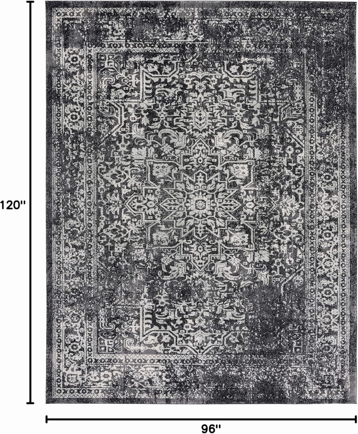 SAFAVIEH Area Rug 8x10 - Evoke Collection - Large - Black & Grey, Oriental Distressed Design, Non-Shedding & Easy Cleaning, Ideal for Living Room, Bedroom, Office, Dining Space (EVK256R)