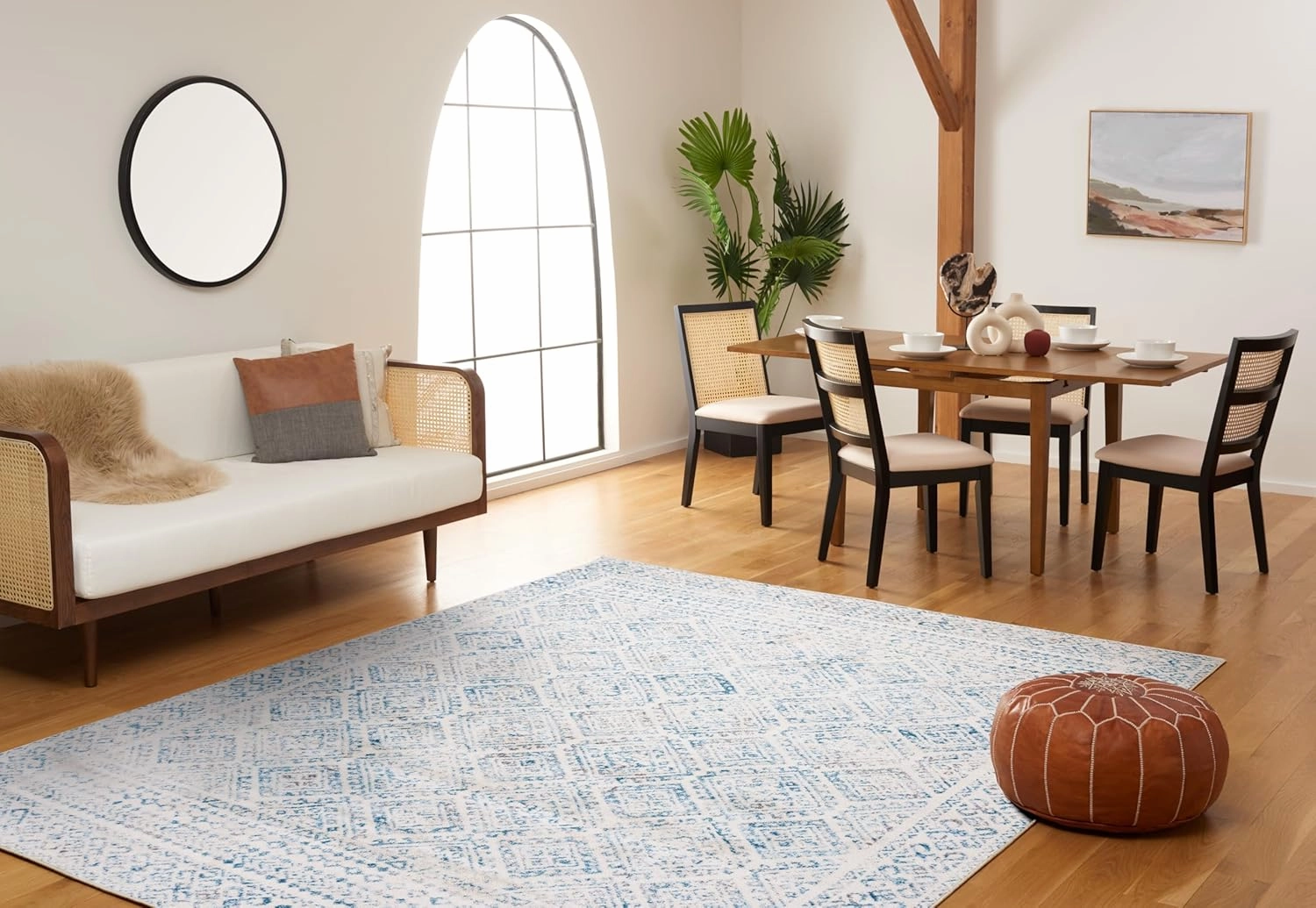 SAFAVIEH Area Rug 8x10 - Tulum Collection - Large - Ivory & Turquoise, Moroccan Boho Distressed Design, Non-Shedding & Easy Cleaning, Ideal for Living Room, Bedroom, Office, Dining Space (TUL264B)