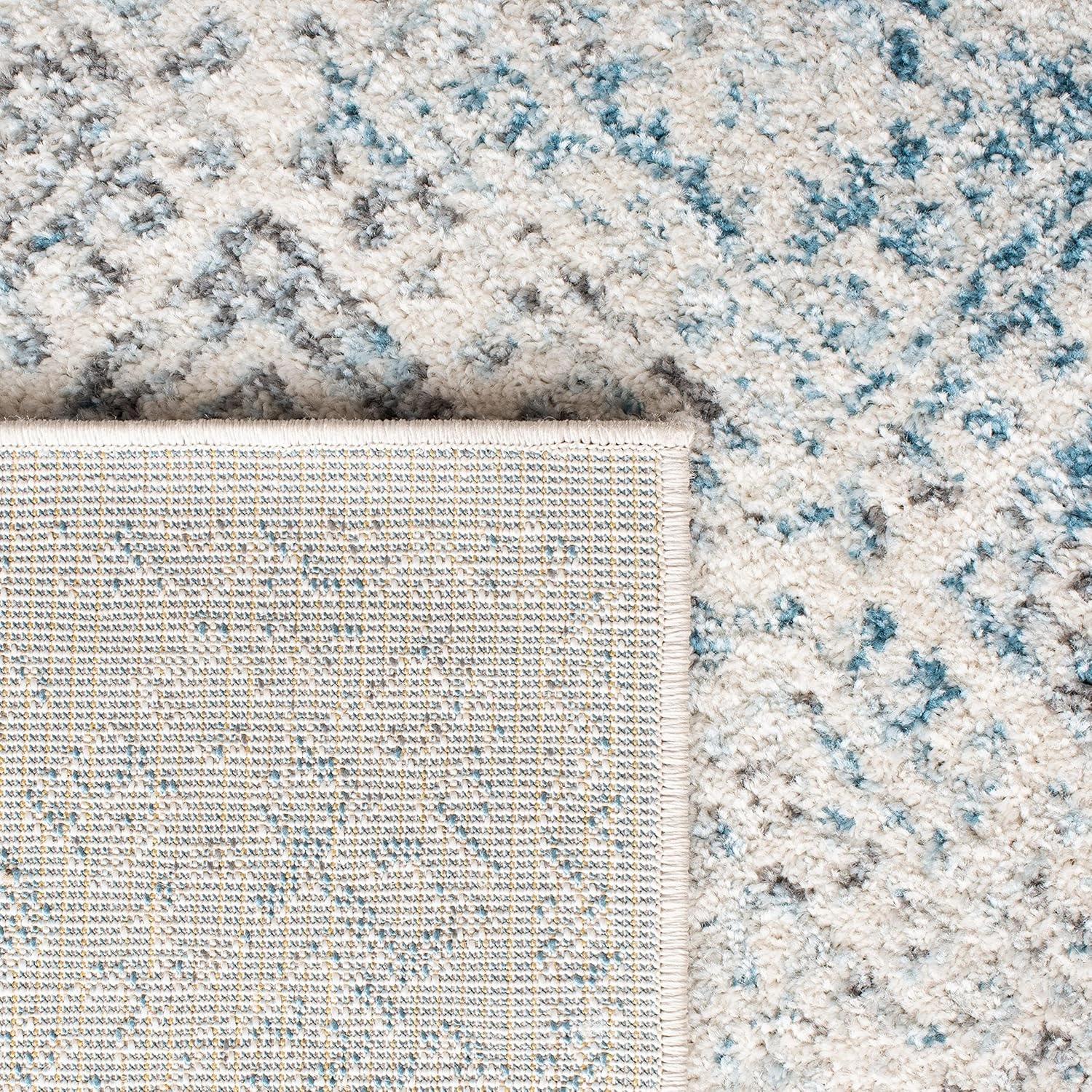 SAFAVIEH Area Rug 8x10 - Tulum Collection - Large - Ivory & Turquoise, Moroccan Boho Distressed Design, Non-Shedding & Easy Cleaning, Ideal for Living Room, Bedroom, Office, Dining Space (TUL264B)