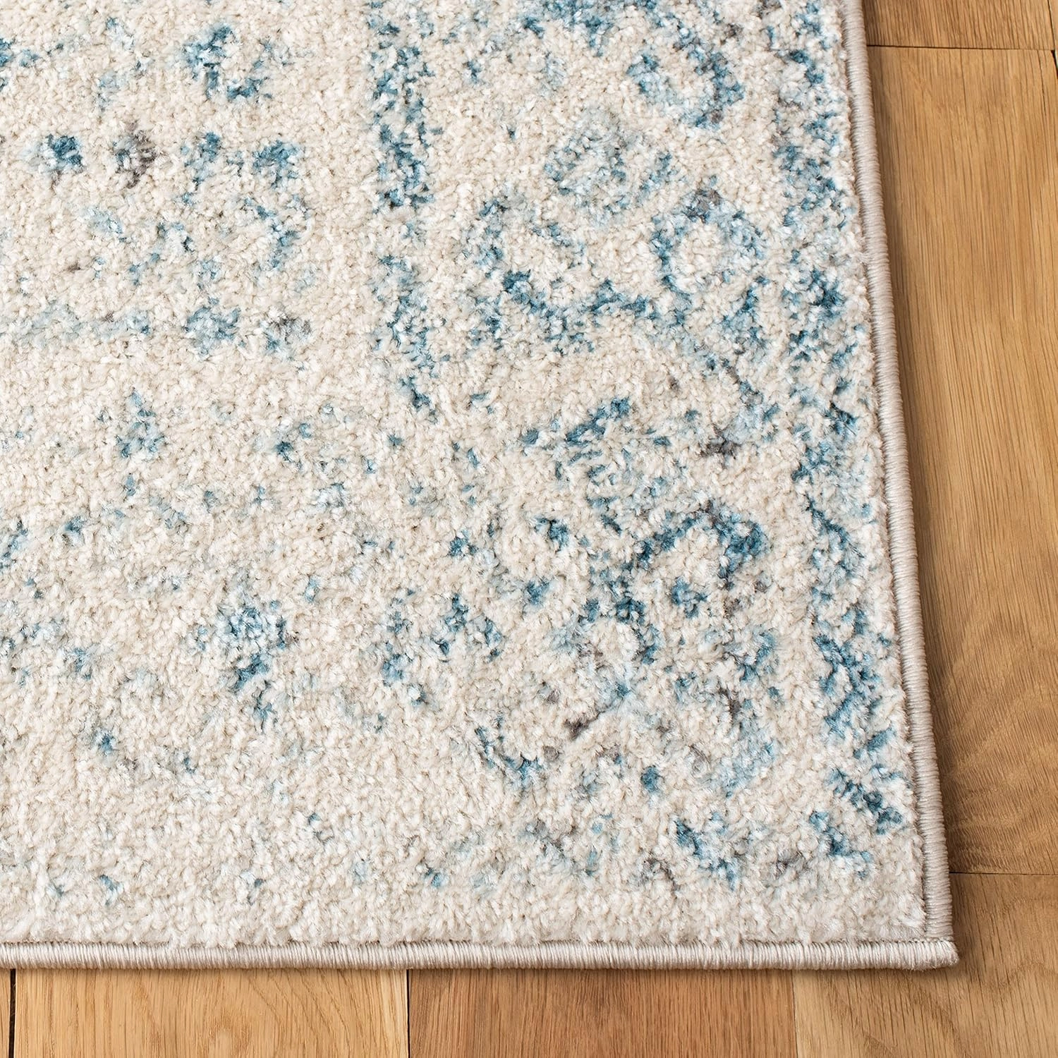 SAFAVIEH Area Rug 8x10 - Tulum Collection - Large - Ivory & Turquoise, Moroccan Boho Distressed Design, Non-Shedding & Easy Cleaning, Ideal for Living Room, Bedroom, Office, Dining Space (TUL264B)