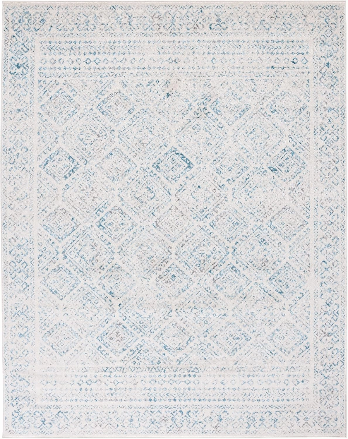 SAFAVIEH Area Rug 8x10 - Tulum Collection - Large - Ivory & Turquoise, Moroccan Boho Distressed Design, Non-Shedding & Easy Cleaning, Ideal for Living Room, Bedroom, Office, Dining Space (TUL264B)