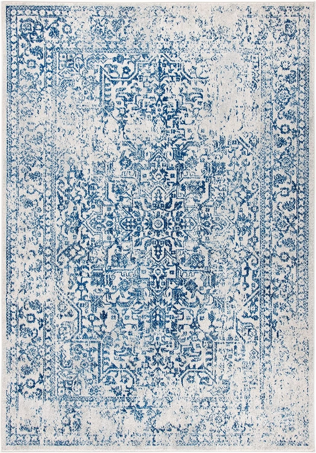 SAFAVIEH Evoke Collection 8' x 10' Ivory / Navy EVK256N Oriental Distressed Non-Shedding Living Room Bedroom Dining Home Office Area Rug