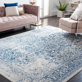 SAFAVIEH Evoke Collection 8' x 10' Ivory / Navy EVK256N Oriental Distressed Non-Shedding Living Room Bedroom Dining Home Office Area Rug