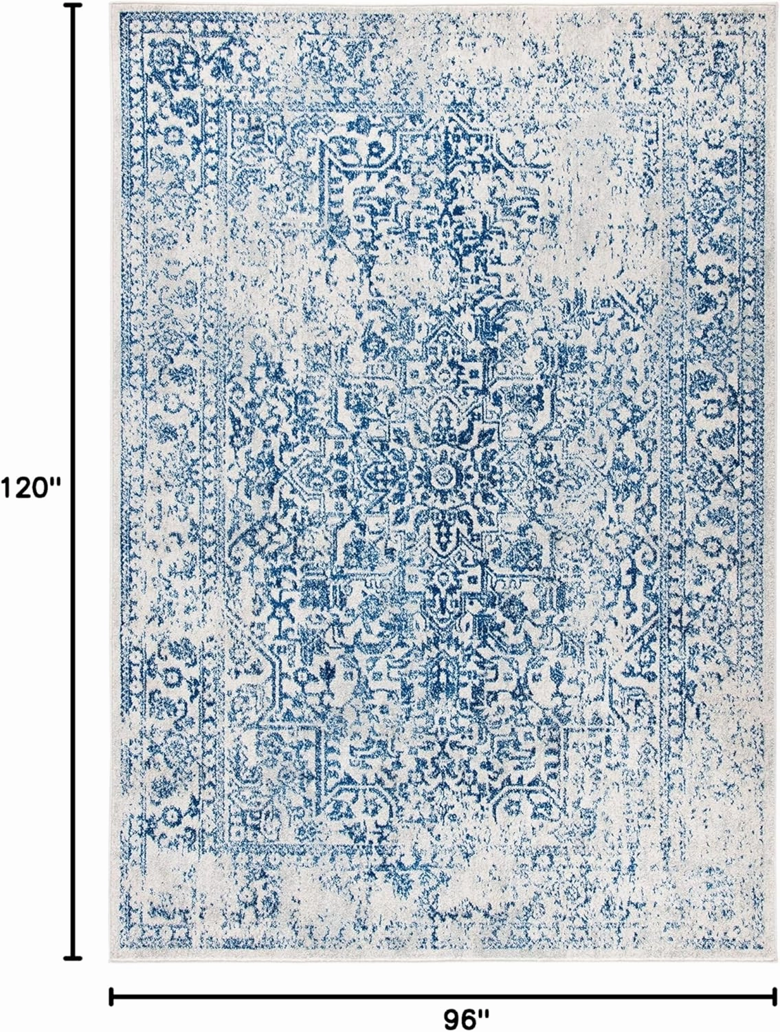 SAFAVIEH Evoke Collection 8' x 10' Ivory / Navy EVK256N Oriental Distressed Non-Shedding Living Room Bedroom Dining Home Office Area Rug