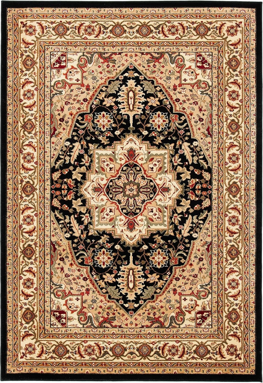 SAFAVIEH Lyndhurst Collection Area Rug - 9' x 12', Black & Beige, Traditional Oriental Design, Non-Shedding & Easy Care, Ideal for High Traffic Areas in Living Room, Bedroom (LNH330Z)