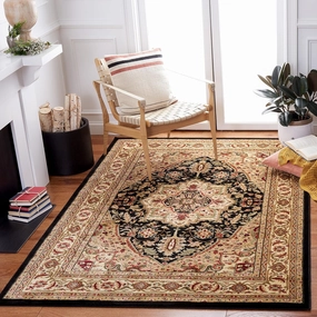 SAFAVIEH Lyndhurst Collection Area Rug - 9' x 12', Black & Beige, Traditional Oriental Design, Non-Shedding & Easy Care, Ideal for High Traffic Areas in Living Room, Bedroom (LNH330Z)