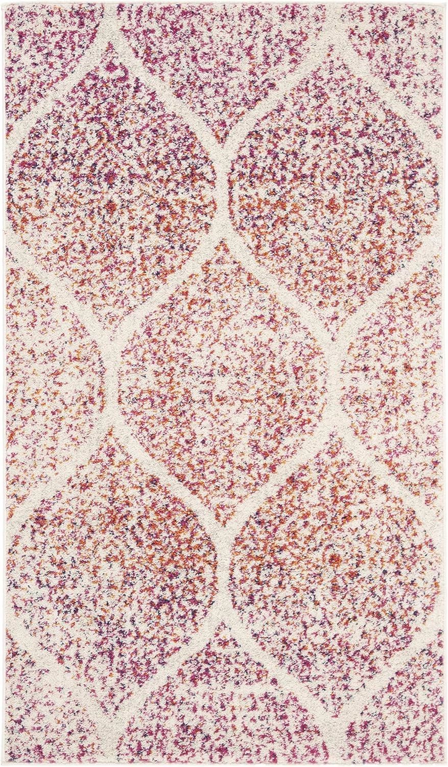 SAFAVIEH Madison Collection Accent Rug - 2'3" x 4', Cream & Fuchsia, Glam Trellis Distressed Design, Non-Shedding & Easy Care, Ideal for High Traffic Areas in Entryway, Living Room, Bedroom (MAD604R)