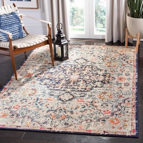SAFAVIEH Madison Collection Area Rug - 6' x 9', Beige & Black, Boho Chic Medallion Distressed Design, Non-Shedding & Easy Care, Ideal for High Traffic Areas in Living Room, Bedroom (MAD447B)