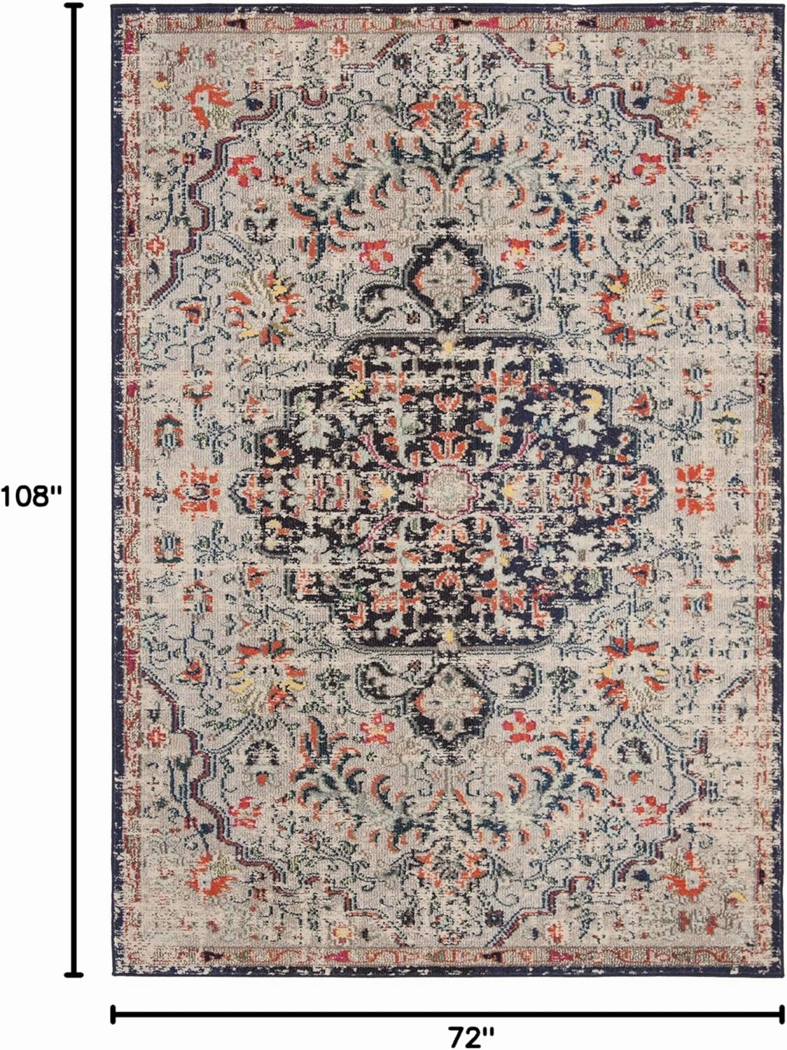 SAFAVIEH Madison Collection Area Rug - 6' x 9', Beige & Black, Boho Chic Medallion Distressed Design, Non-Shedding & Easy Care, Ideal for High Traffic Areas in Living Room, Bedroom (MAD447B)