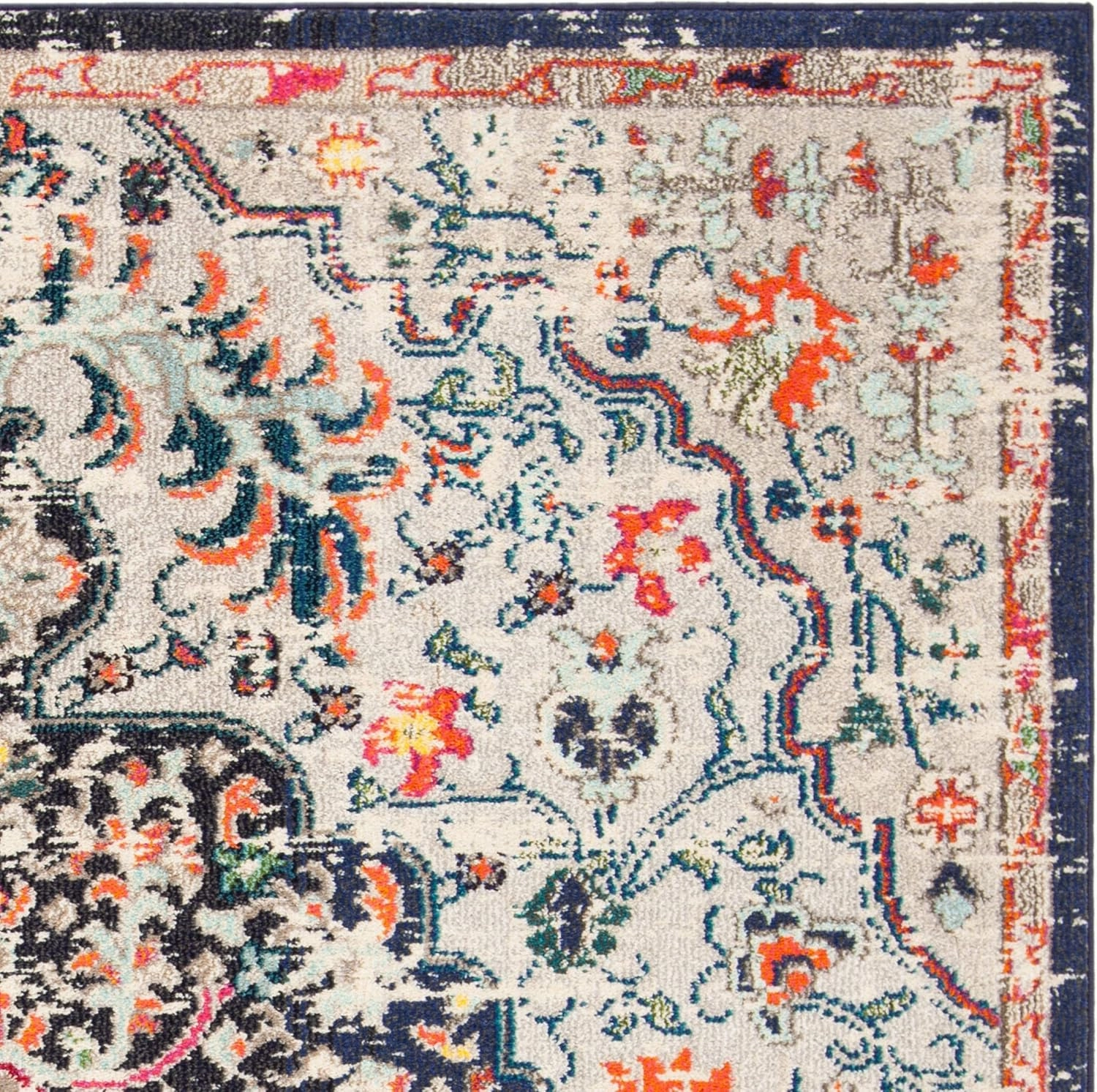 SAFAVIEH Madison Collection Area Rug - 6' x 9', Beige & Black, Boho Chic Medallion Distressed Design, Non-Shedding & Easy Care, Ideal for High Traffic Areas in Living Room, Bedroom (MAD447B)