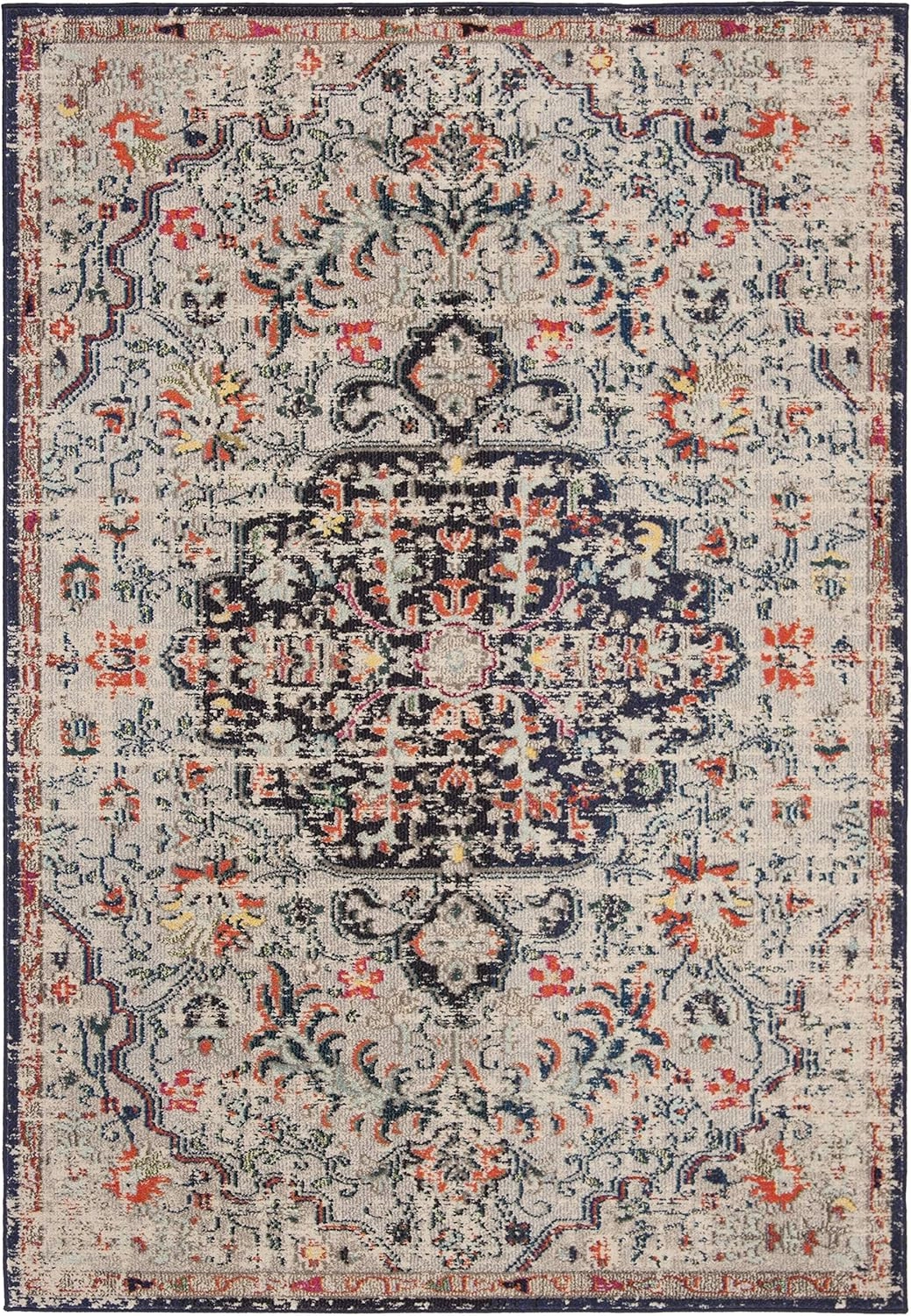 SAFAVIEH Madison Collection Area Rug - 6' x 9', Beige & Black, Boho Chic Medallion Distressed Design, Non-Shedding & Easy Care, Ideal for High Traffic Areas in Living Room, Bedroom (MAD447B)
