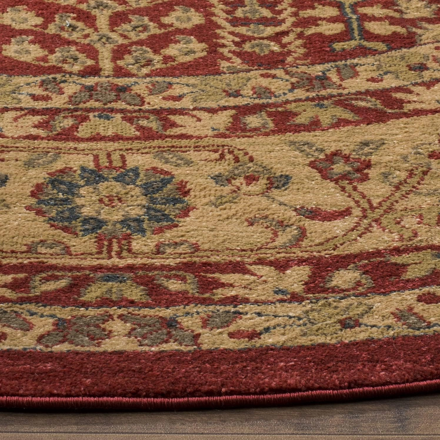 SAFAVIEH Mahal Collection 6'7" Round Red / Natural MAH697A Traditional Oriental Non-Shedding Dining Room Entryway Foyer Living Room Bedroom Area Rug