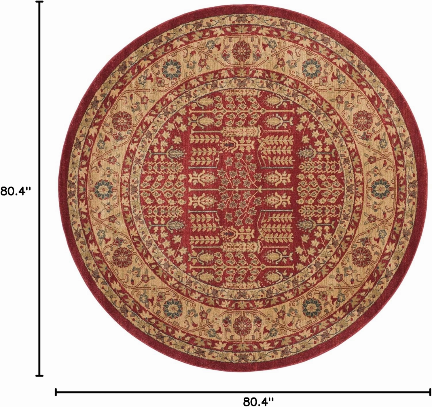 SAFAVIEH Mahal Collection 6'7" Round Red / Natural MAH697A Traditional Oriental Non-Shedding Dining Room Entryway Foyer Living Room Bedroom Area Rug