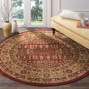 SAFAVIEH Mahal Collection 6'7" Round Red / Natural MAH697A Traditional Oriental Non-Shedding Dining Room Entryway Foyer Living Room Bedroom Area Rug