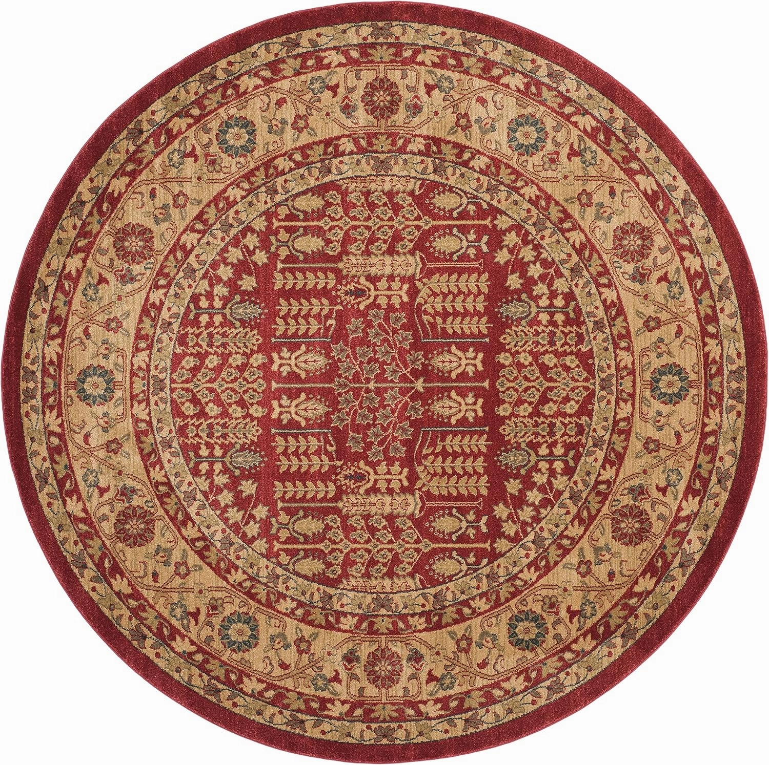 SAFAVIEH Mahal Collection 6'7" Round Red / Natural MAH697A Traditional Oriental Non-Shedding Dining Room Entryway Foyer Living Room Bedroom Area Rug