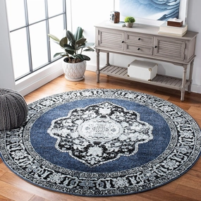 SAFAVIEH Vintage Hamadan Collection 6'7" Round Blue/Grey VTH219M Oriental Traditional Persian Non-Shedding Dining Room Entryway Foyer Living Room Bedroom Area Rug