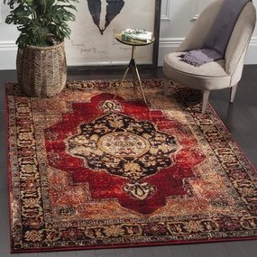 SAFAVIEH Vintage Hamadan Collection Area Rug - 6'7" x 9', Red & Multi, Oriental Traditional Persian Design, Non-Shedding & Easy Care, Ideal for High Traffic Areas in Living Room, Bedroom (VTH219A)