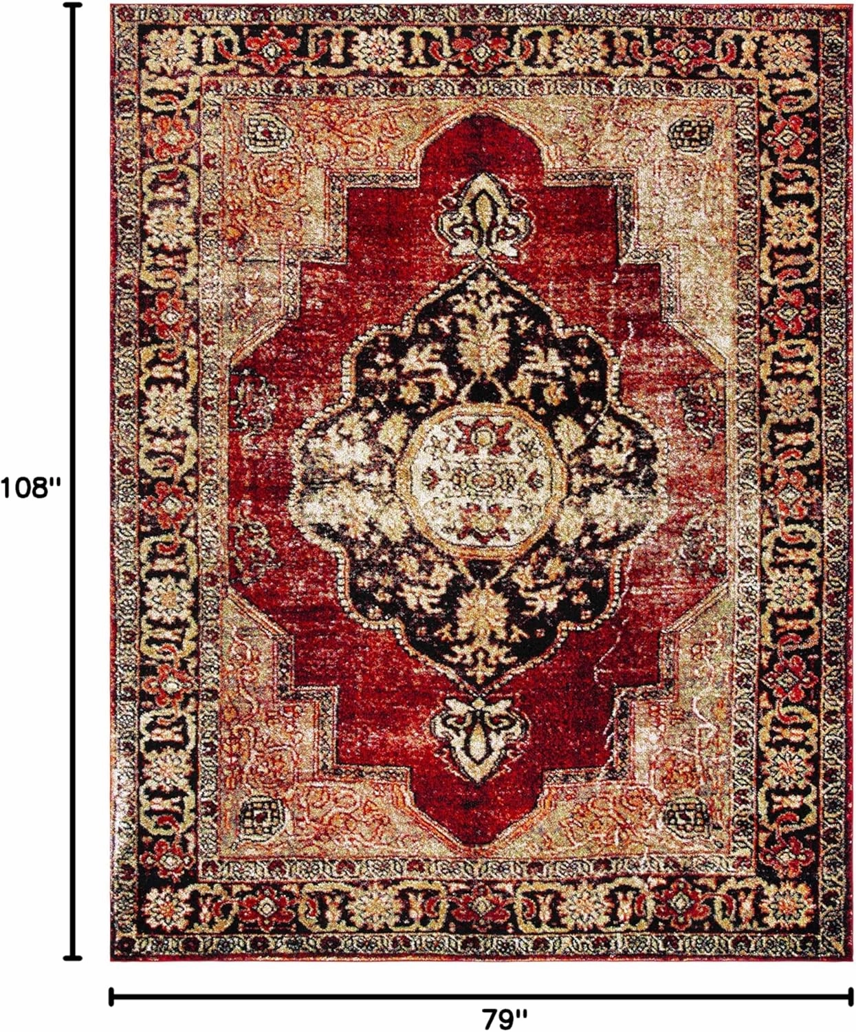SAFAVIEH Vintage Hamadan Collection Area Rug - 6'7" x 9', Red & Multi, Oriental Traditional Persian Design, Non-Shedding & Easy Care, Ideal for High Traffic Areas in Living Room, Bedroom (VTH219A)