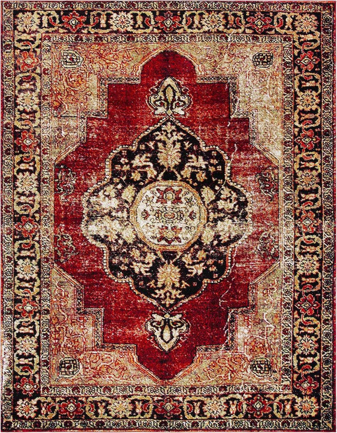 SAFAVIEH Vintage Hamadan Collection Area Rug - 6'7" x 9', Red & Multi, Oriental Traditional Persian Design, Non-Shedding & Easy Care, Ideal for High Traffic Areas in Living Room, Bedroom (VTH219A)