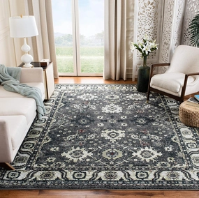SAFAVIEH Vintage Hamadan Collection Area Rug - 8' x 10', Dark Grey & Ivory, Traditional Persian Design, Non-Shedding & Easy Care, Ideal for High Traffic Areas in Living Room, Bedroom (VTH214M)