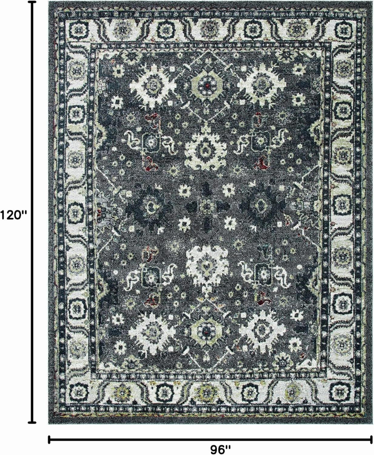 SAFAVIEH Vintage Hamadan Collection Area Rug - 8' x 10', Dark Grey & Ivory, Traditional Persian Design, Non-Shedding & Easy Care, Ideal for High Traffic Areas in Living Room, Bedroom (VTH214M)