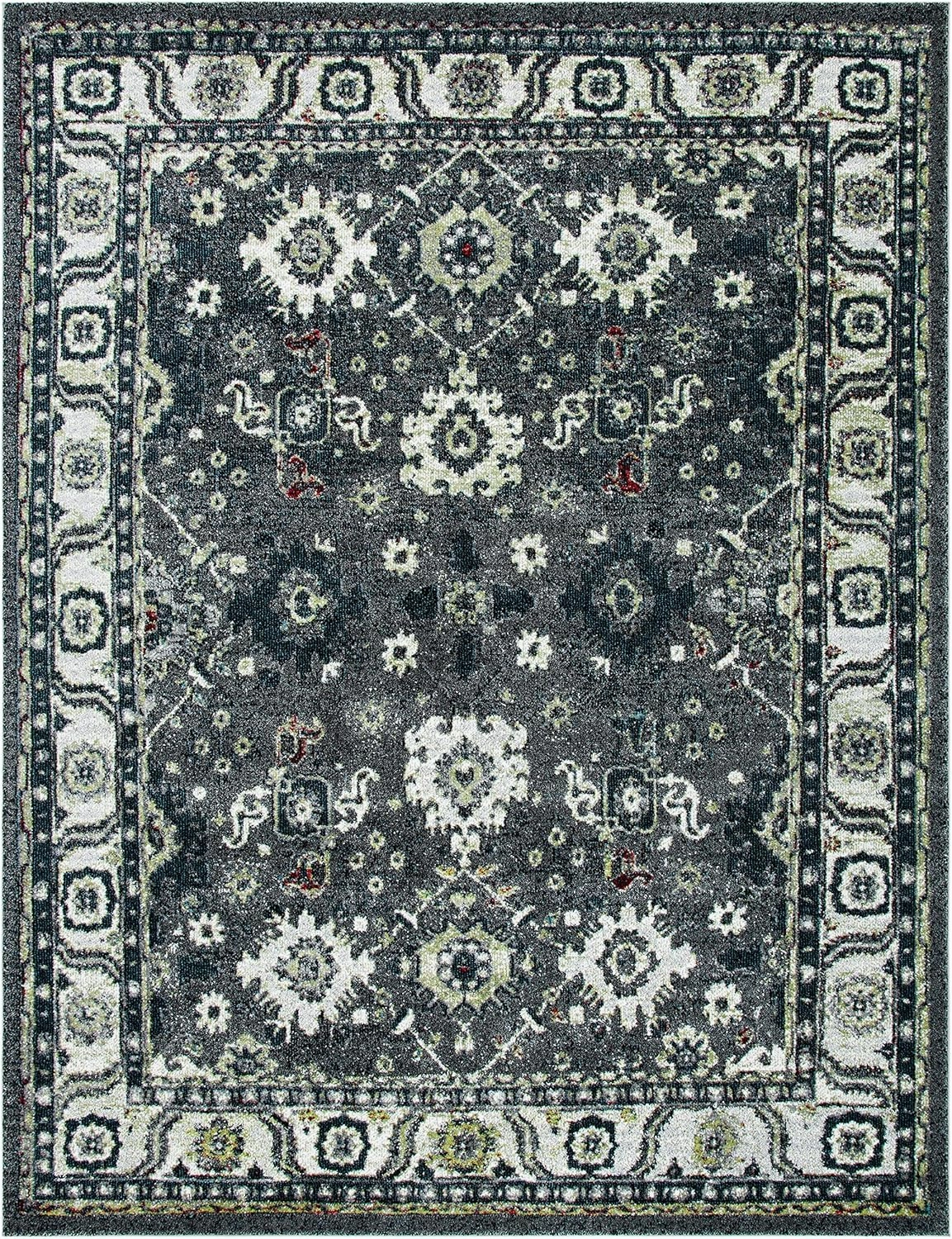 SAFAVIEH Vintage Hamadan Collection Area Rug - 8' x 10', Dark Grey & Ivory, Traditional Persian Design, Non-Shedding & Easy Care, Ideal for High Traffic Areas in Living Room, Bedroom (VTH214M)