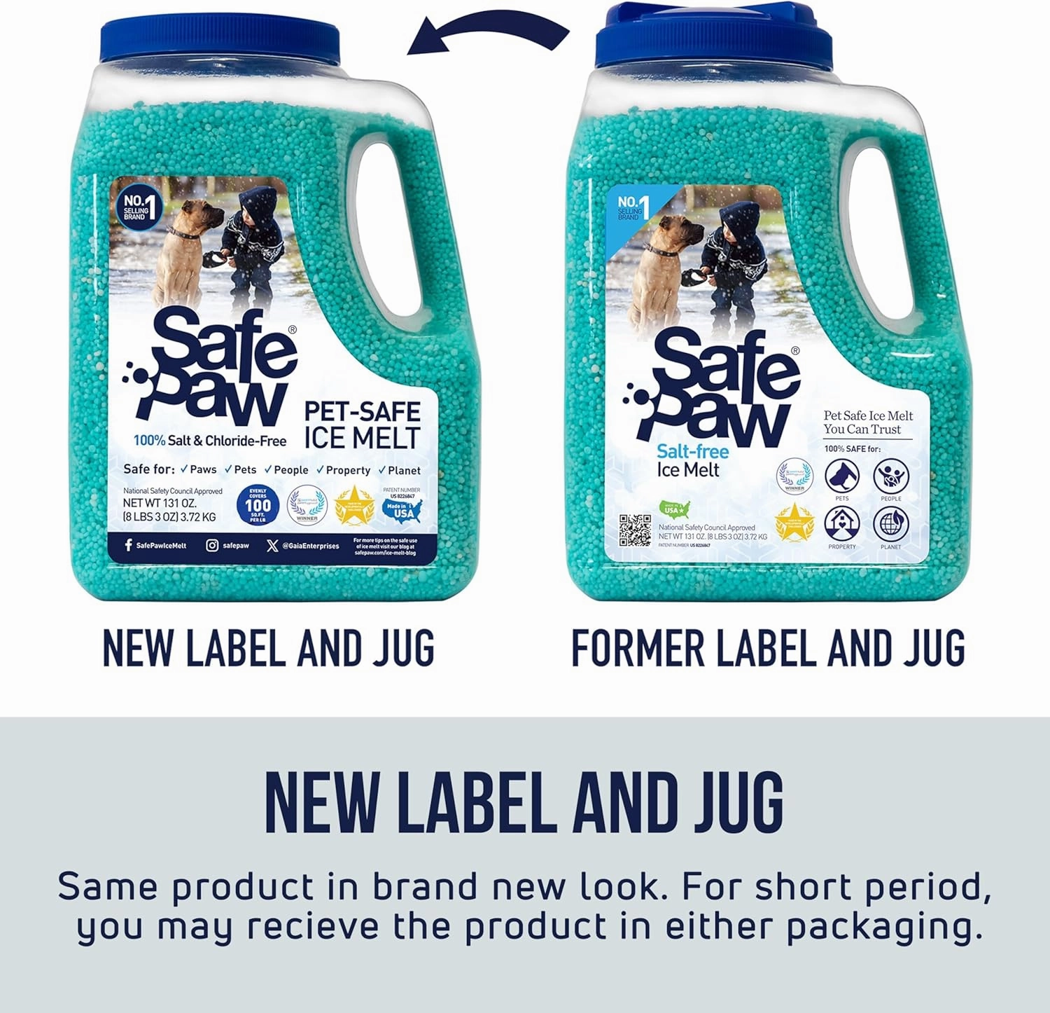 Safe Paw Ice Melt - Pet & Kid Friendly, Salt-Free & Chloride-Free, Safe for Concrete, Driveways & Sidewalks | Long-Lasting & Fast- Snow & Ice Melter for Winter Use - 3X Longer Effect