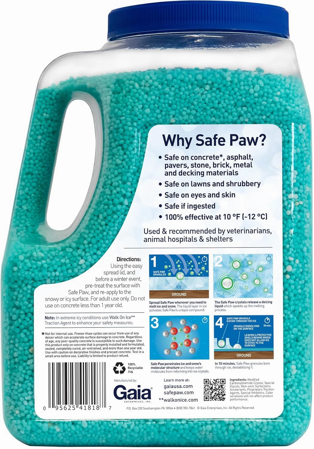 Safe Paw Ice Melt - Pet & Kid Friendly, Salt-Free & Chloride-Free, Safe for Concrete, Driveways & Sidewalks | Long-Lasting & Fast- Snow & Ice Melter for Winter Use - 3X Longer Effect