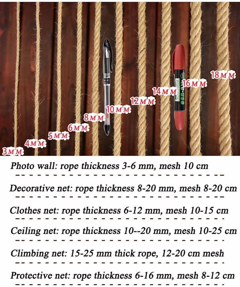 Safety Anti-Fall Fence Net for Children Pet Cat, Rope Net for Playground Decorative Jute Hemp Netting Tree House Climbing Child Net Stair Balcony Railing Protection Net Heavy Duty Hemp Rope Cargo Net