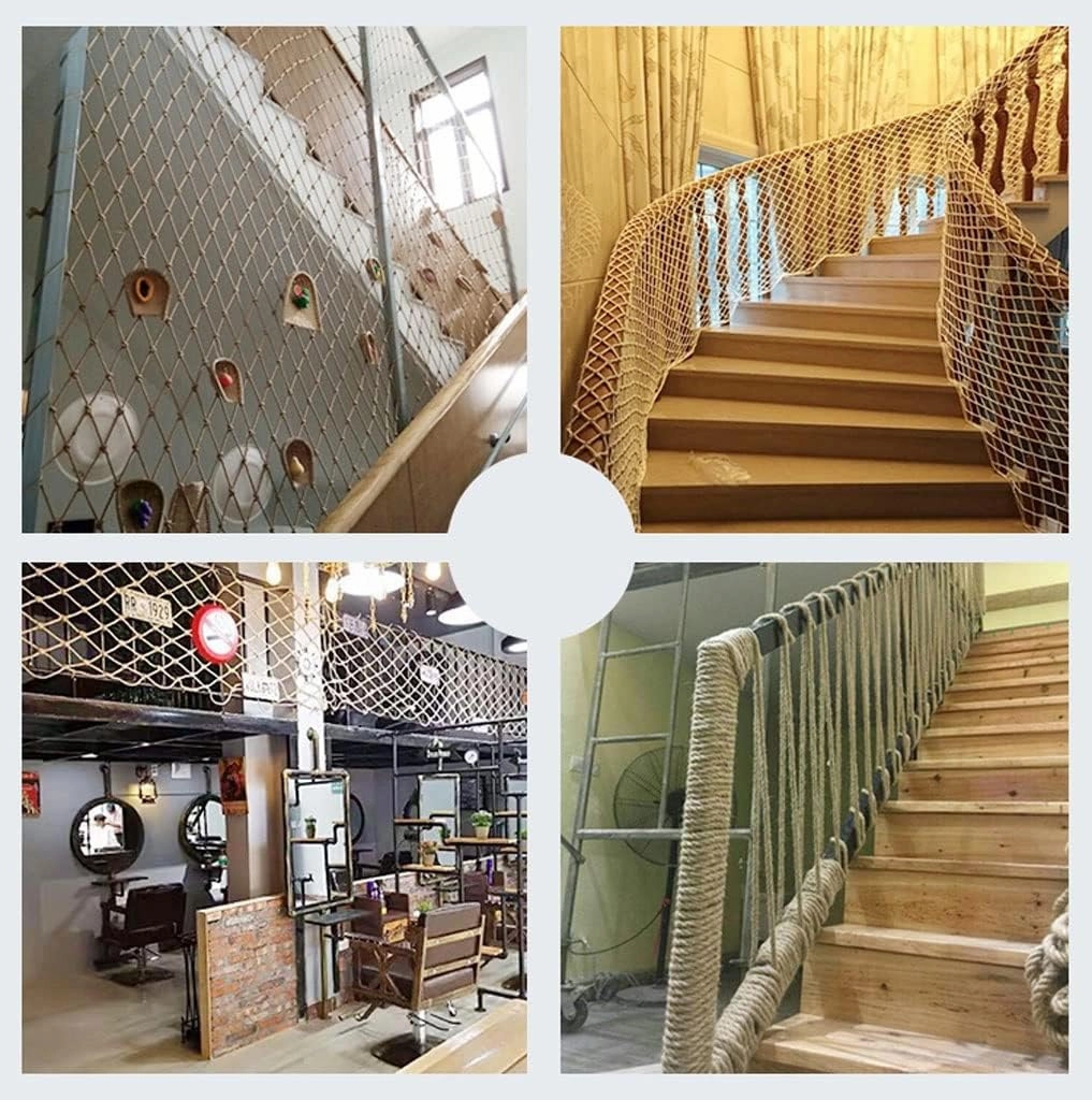 Safety Anti-Fall Fence Net for Children Pet Cat, Rope Net for Playground Decorative Jute Hemp Netting Tree House Climbing Child Net Stair Balcony Railing Protection Net Heavy Duty Hemp Rope Cargo Net