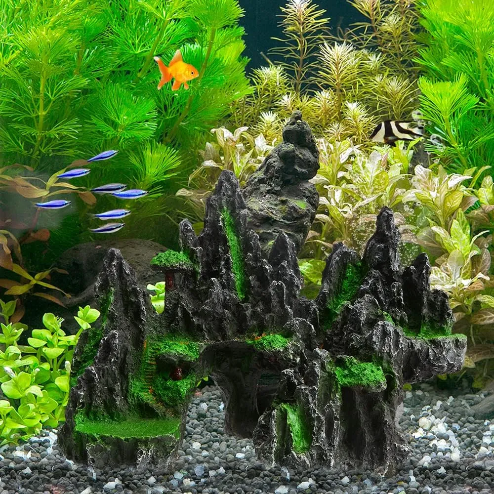 Saim Large Aquarium Mountain View Stone Ornament,Rock Cave Landscape Decorations Artificial Big Mountain Hill View Stone for Aquarium and Reptiles Decorations Mini Garden Decorating