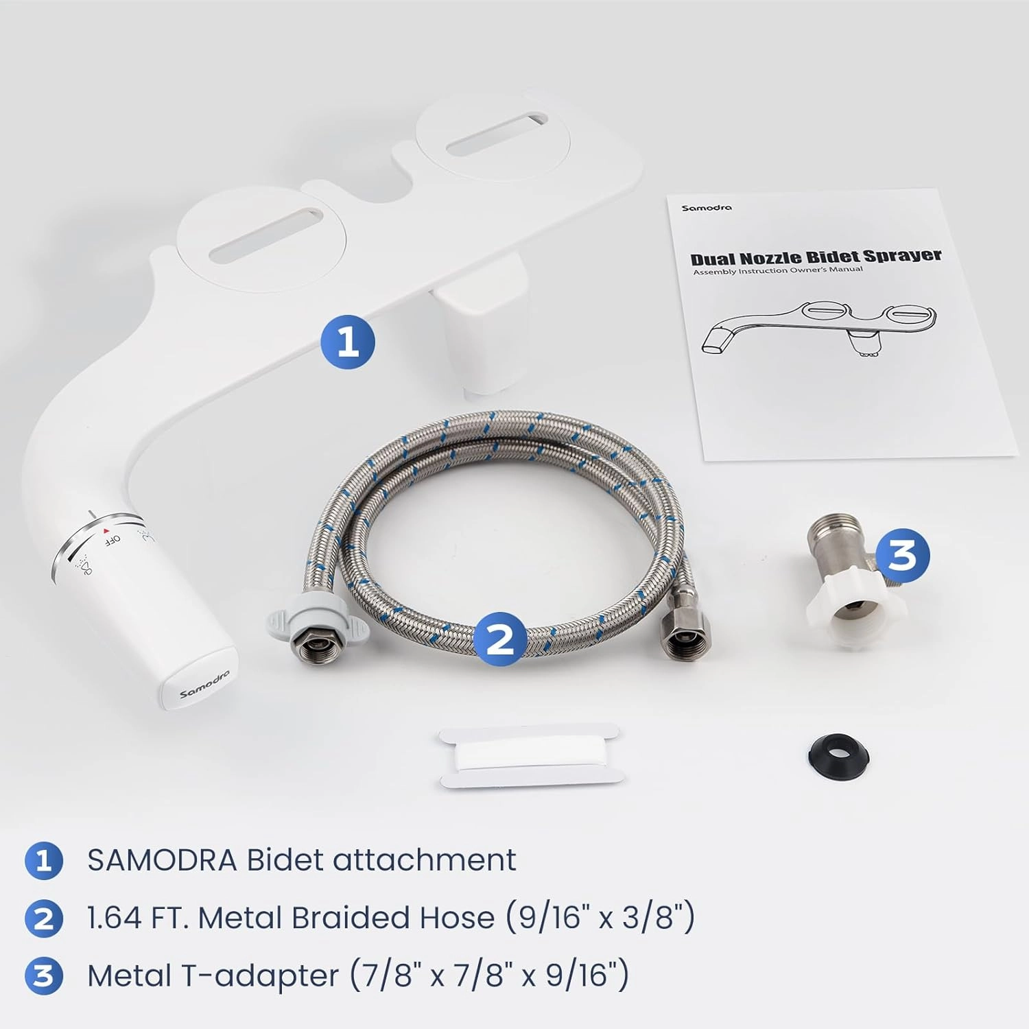 SAMODRA Ultra-Slim Bidet Attachment for Toilet - Dual Nozzle (Frontal & Rear Wash) Hygienic Bidets for Existing Toilets - Adjustable Water Pressure Fresh Water Toilet Bidet - Easy to Install