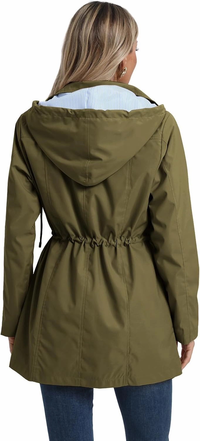 SaphiRose Women's Long Rain Jacket Waterproof Rain Coat with Hood Outdoor Light Raincoats Windbreaker