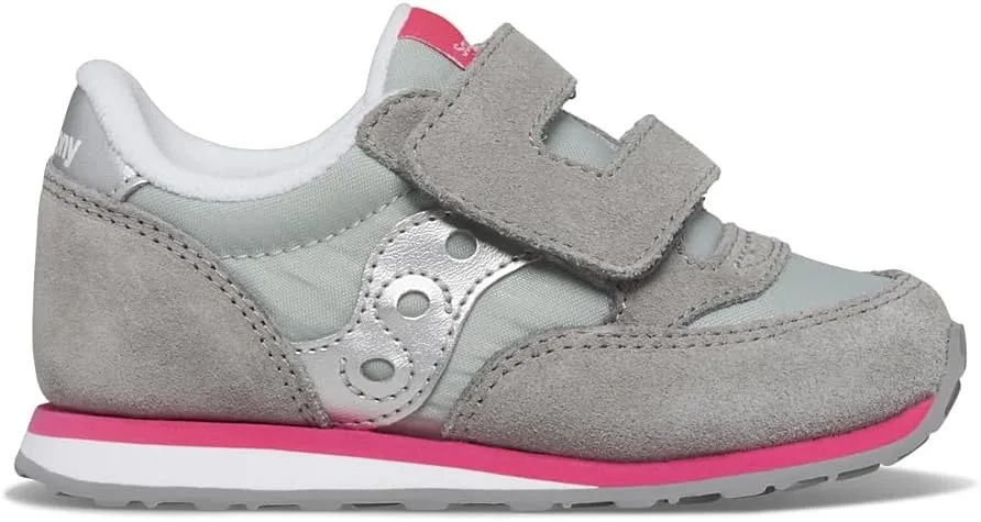 Saucony Kids Baby Jazz Hook & Loop Sneaker, Grey/Silver/Pink, 5 US Unisex Toddler