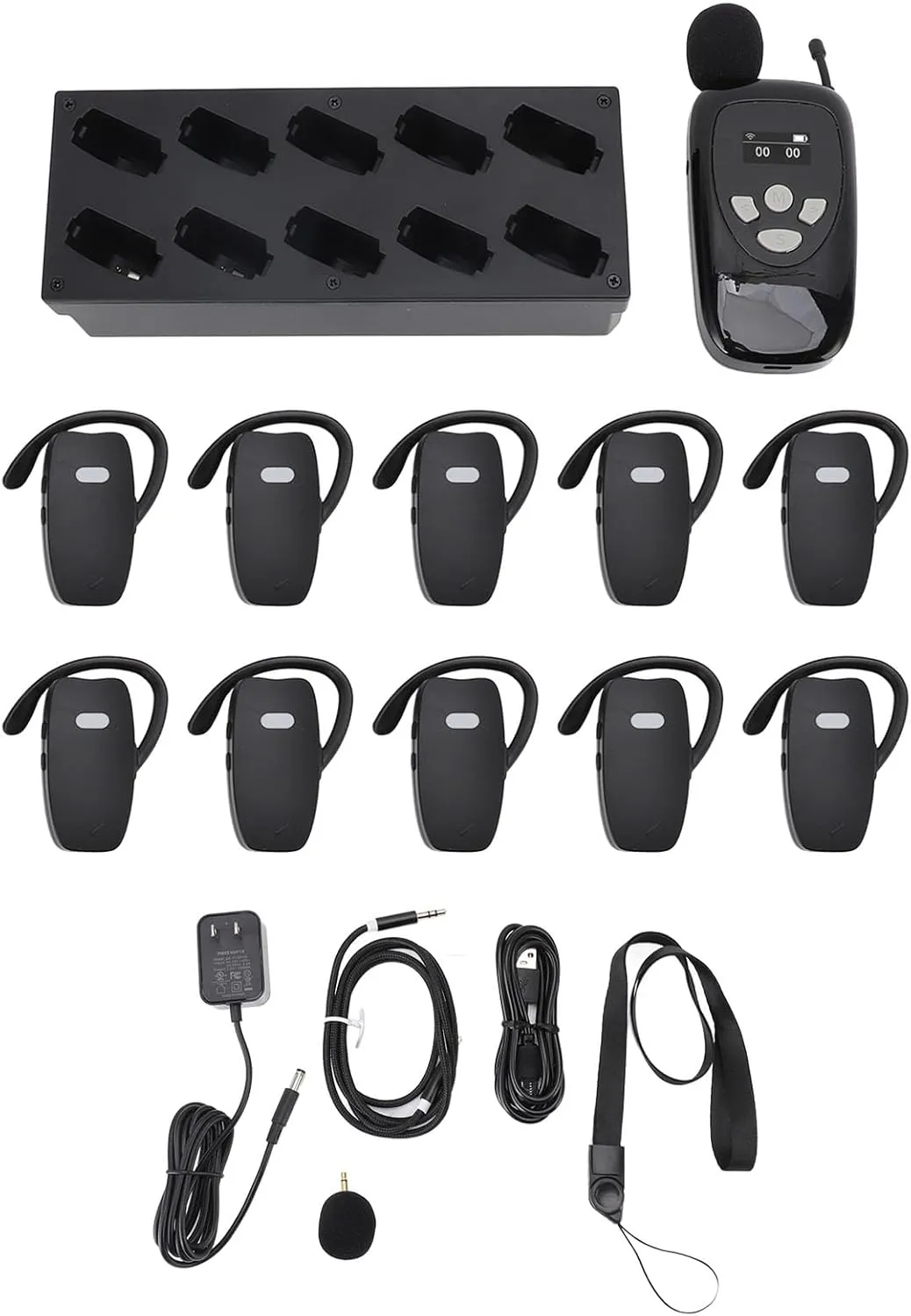 Scenic Spot Narrate Machine, Practical Wireless Tour Scenic Spot Explain Tool with 1 Transmitter 10 Receivers Tour Explain Microphone Charge Case for Museum Tours Factory Visit (US Plug)