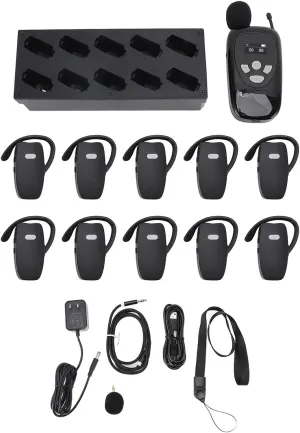 Scenic Spot Narrate Machine, Practical Wireless Tour Scenic Spot Explain Tool with 1 Transmitter 10 Receivers Tour Explain Microphone Charge Case for Museum Tours Factory Visit (US Plug)