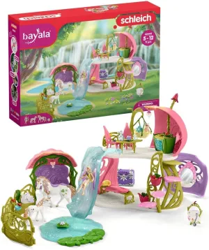 Schleich Bayala - 71 PC Glittering Flower Dollhouse Playset with Fairy Figure, 2 Cute Unicorn Toys and Accessories for Girls and Boys - Fantasy Figurine Animal Set for Kids Ages 5  - 42445
