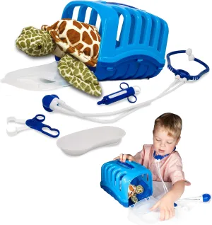 Sea Turtle from Deluxebase. Kids Veterinary Doctor Kit with Soft Plush Sea Turtle, Medical Tools & Portable Carrier, Pretend Play and Educational Toy for Ages 3 
