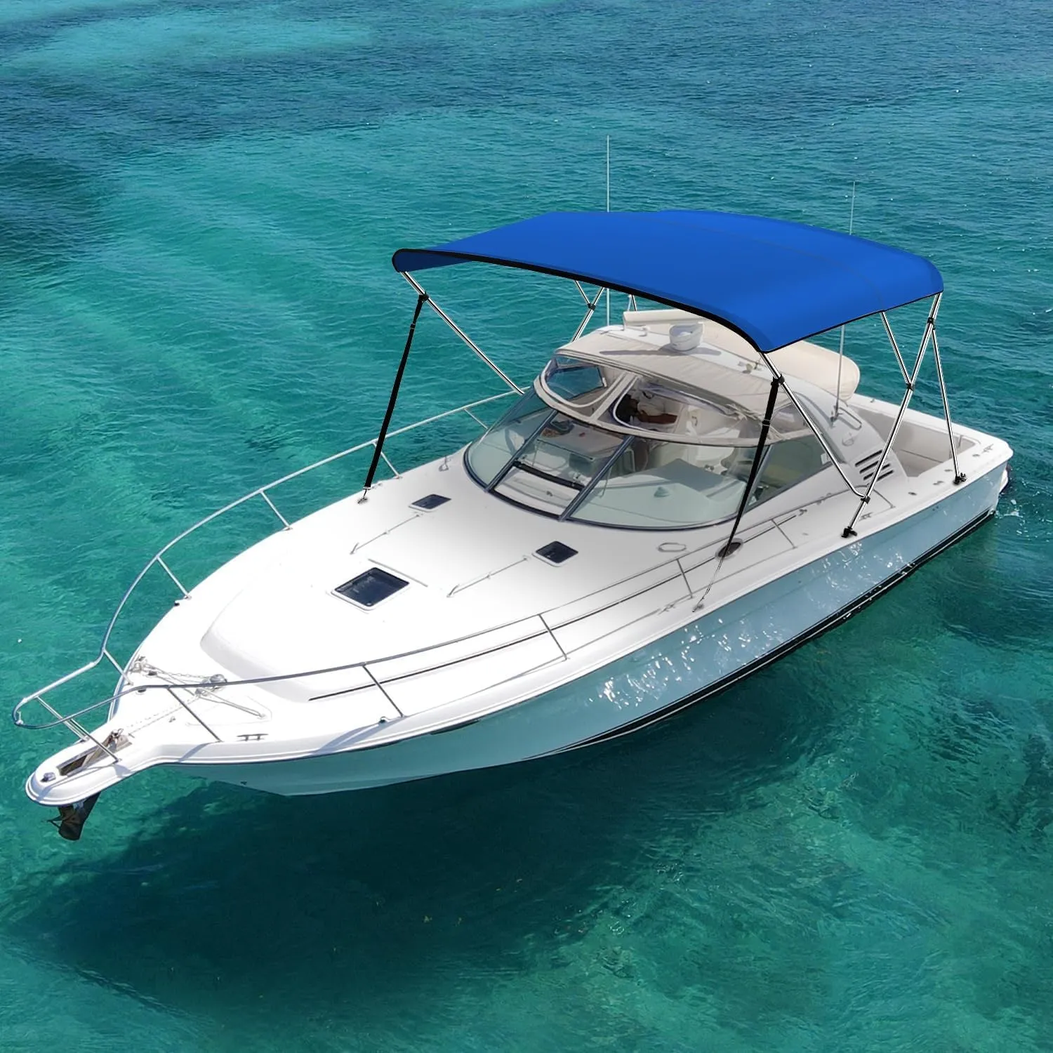 Seal Skin Covers 3 Bow / 4 Bow Bimini Top for Boats, Marine Grade Waterproof Canopy Cover with Frame, Durable Sun Shade Cover, Mounting Hardware, Rear Straps & Storage Boot