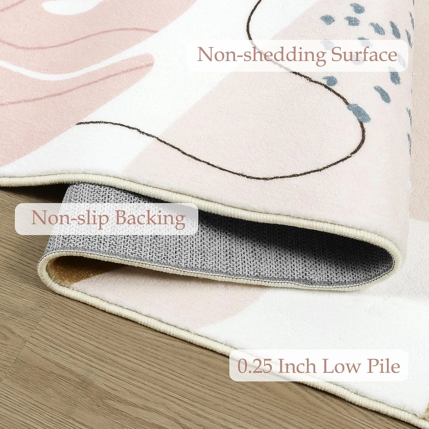 Seavish Boho Living Room Rug 4x6 Pink Area Rugs for Bedroom Aesthetic Machine Washable Soft Kids Nursery Room Rug Mid Century Modern Abstract Carpet Rugs for Classroom Playroom Office Dorm Decor