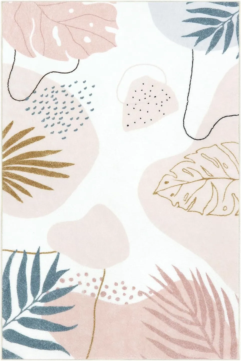 Seavish Boho Living Room Rug 4x6 Pink Area Rugs for Bedroom Aesthetic Machine Washable Soft Kids Nursery Room Rug Mid Century Modern Abstract Carpet Rugs for Classroom Playroom Office Dorm Decor