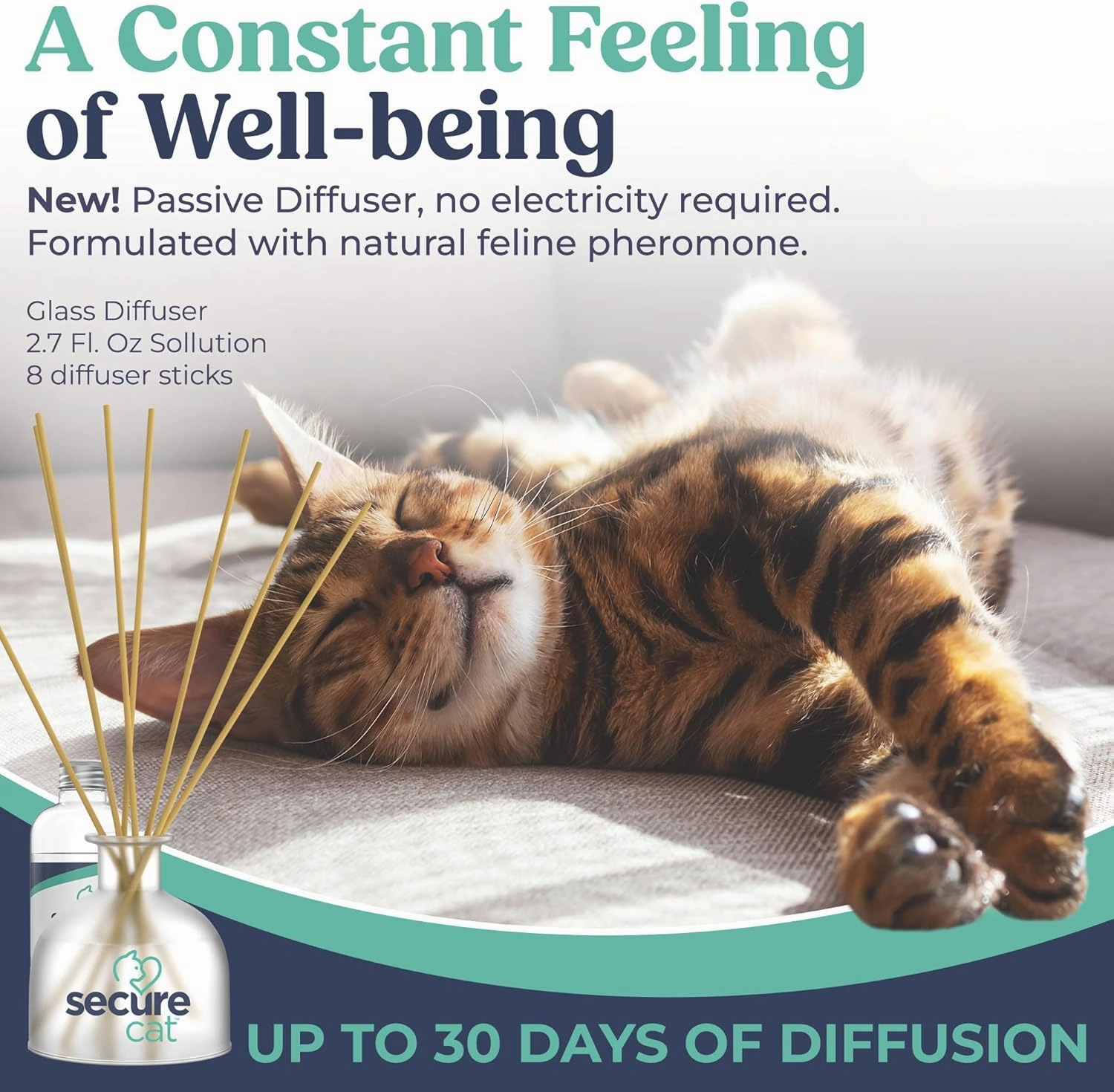 Secure Cat Pheromone Home Stick Diffuser 30-Day Starter Kit, Passive Diffuser Creates a Calming Environment. Naturally Supports Calm and Wellbeing Helping Relieve Any Feeling of Anxiety or Stress