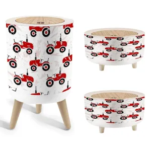 Set of 3 Trash Can with Press Lid Small red old wheeled tractors white Cute transport seamless pattern Medium Garbage Can & Small Desktop Trash can, Waste Bin Wastebasket for Bathroom Kitchen Office