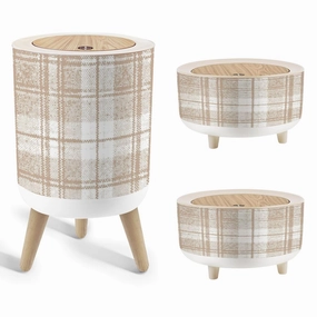 Set of 3 Trash Can with Press Lid Camel beige trend seamless lines plaid washed texture seamless design Medium Garbage Can & Small Desktop Trash can, Waste Bin Wastebasket for Bathroom Kitchen Office